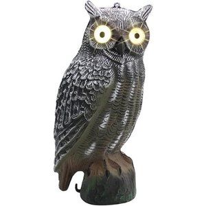Solar Bird Scarecrow Fake Horned Owl Decoy, Bird Repellent Garden Protectors